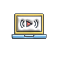 3D Streaming Laptop Icon with Play Button and Yellow Frame png