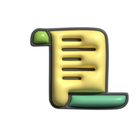 3D Scroll Document Icon with Yellow Paper and Green Edges png