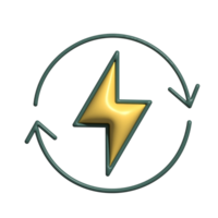 3D Power Cycle Icon with Yellow Lightning Bolt and Circular Arrows png