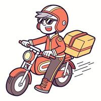 a cartoon man riding motorcycle with a box on the back vector