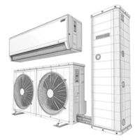 Tow different types of air conditioner drowning in 2D isolated on transparent background png