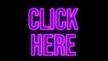 Neon Click here text flickering and glow animation video