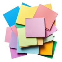 Stacks of Assorted Sticky Notes in Pastel and Bright Colors Isolated on Transparent Background png