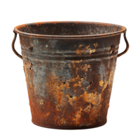 Vintage metal bucket with rust patches and industrial weathered texture isolated on transparent background png