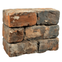 Old brick block with natural weathering rough edges and worn finish isolated on transparent background png