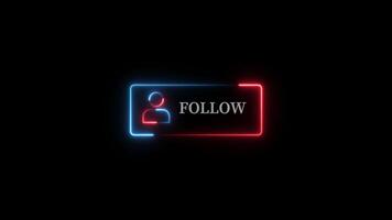 User profile follow Text neon line animation isolated on Black Background video