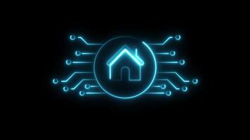 Smart home symbol digital circuit board animation Isolated on Black Background video