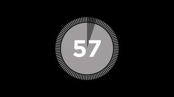 60 seconds circle countdown timer Animation Isolated on Black Background video