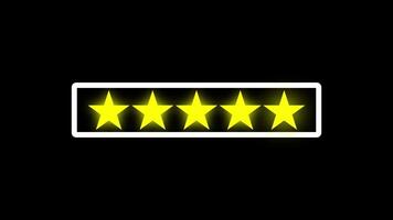 Yellow five stars concept rating animation isolated on a black background video