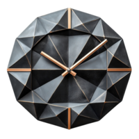 Stylish polygonal wall clock featuring abstract geometric shape isolated on transparent background png
