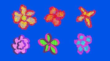 Colorful abstract floral pattern full of brightness on a bright blue background featuring subtle rotating motion. video