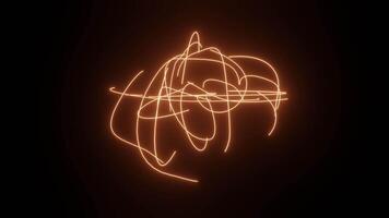 Dynamic rotating energy radiates warmth and movement in a dark cosmic atmosphere. Glowing neon ropes flow irregular currents video