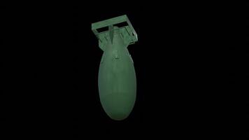 Illustration of a green nuclear bomb falling from the air on a transparent background video