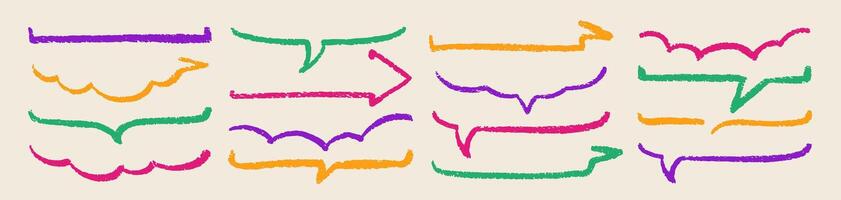 Set of bottom part of comic speech bubbles drawn with organic texture. Text boxes with chalk and crayon texture . Color illustration in retro style. vector