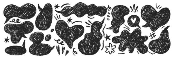 A collection of speech bubbles, illustrated with rough chalk, crayon or pastel textures. Hand-drawn elements for design. vector