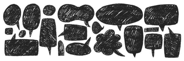 set features hand-drawn speech bubbles, using pencil and crayon textures. Text boxes is a pastel doodle for conversations. vector
