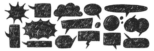 graphic set of speech bubbles hand-drawn with pencil, crayon, chalk or pastel. text boxes for dialogue with organic texture. vector