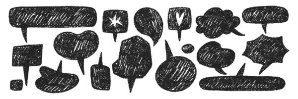 Set of speech bubbles drawn with chalk and crayon. Text boxes for conversation or dialog in sketch style. illustration. vector