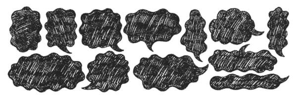 Comic speech bubbles drawn in a sketch style with organic texture. Text boxes with chalk and crayon texture for a chat or dialog. illustration. vector