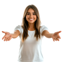 Smiling Woman Extending Arms for a Hug Against Transparent Background png