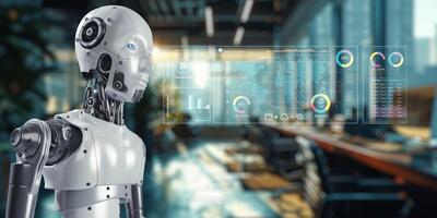 Robot System Advanced Analyzing Data in Modern Office Environment photo