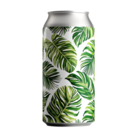 Tropical Palm Leaf Design, Aluminum Can Mockup Against Transparent Background png