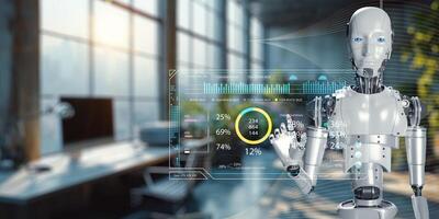 Advanced Robot System Analyzing Data Modern Office Environment photo