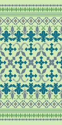 Royal Vintage Design Green and Grey Shades Embroidery Scroll Ornament on Sage Lime Background. Repeat Rich Seamless Border Pattern Motif. Classy Delicate Silk Weaves Exquisitely Geometric Hand Craft