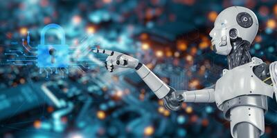 AI Robot Interface with Cybersecurity Protection Concept photo