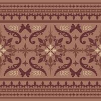 Classy Royal Brown Florals Butterfly Scroll Ornament Pattern. Elaborate Cocoa Mocha Mousse Embroidey Victorian Style Seamless for Luxury Design Men's Wear Attire Necktie Decoration Rich Border vector