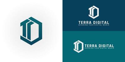 The dynamic logo design features the initials TD creatively integrated into a layered, hexagonal shield form, creating a unique symbol that evokes a sense of robust security and data integrity. vector