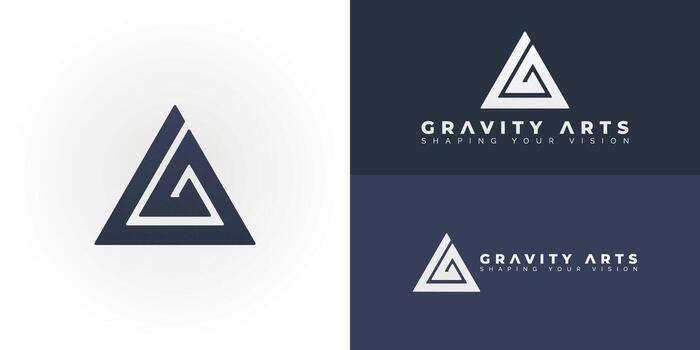 The dynamic logo design features the initials GA creatively integrated into a stylized, geometric triangle with a central, evolving spiral, creating a unique symbol that evokes a sense of creativity vector