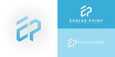 The dynamic logo design creatively integrates the initials EP into a stylized, upward-slanting geometric form, creating a unique symbol that evokes a sense of growth, progress, and data-driven insight vector