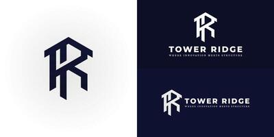 The dynamic logo design features the initials TR creatively integrated into a stylized house or building form, creating a unique symbol that evokes a sense of architectural structure and real estate vector