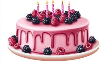 Birthday cake with berries and candles photo