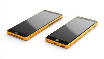 Orange Smartphones With Black Screens On White Background photo
