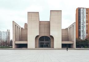 Exterior Of A Modern Concrete Building In A City Plaza photo