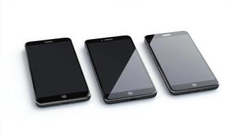 Three Pixelated Smartphones On White Background photo
