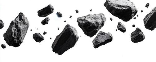Dark Gray Rock Fragments Against White Background photo