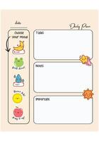 Kawaii Daily Planner With Mood Tracker vector