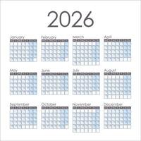 Calendar 2026 square. Week starts on Monday. Graphic design. vector