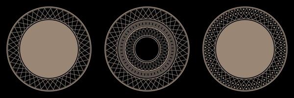 Set of decorative circular gold frame with abstract geometrical ornament. Circular ornament for laser cutting, printing of cards, invitations, for textiles, engraving, forging, embroidery, porcelain. vector