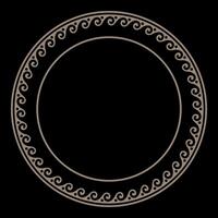 Decorative gold round frame for design with Greek key, meander. Circle gold frame. Egyptian, Assyrian, Greek motif circular frame. Template for round surface, textile, engraving, porcelain, embroidery vector