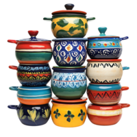 Vibrant Hand-Painted Stacked Pots Against Transparent Background png