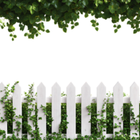 White Picket Fence with Lush Greenery A Perfect Garden Scene Against Transparent Background for Landscaping, Home Decor, or Countryside-Themed Designs png