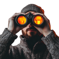 Man Holding Binoculars and Looking Through Against Transparent Background png