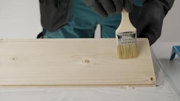 A craftsperson transforms wood with a beautiful stain, showcasing techniques. Creative video