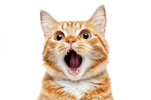 A urprised cat image, showcasing open mouth, wide eyes, and feline expression details. png