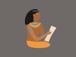 flat illustration of a person holding a papyrus scroll in an ancient Egyptian style vector