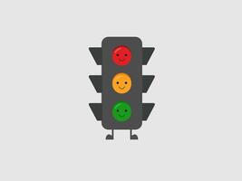 flat illustration of a traffic light with smiling faces on each light vector